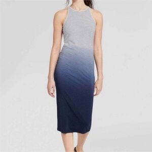 Athleta Sunkissed Midi Striped blue ombré dress halter neck sundress, size XS